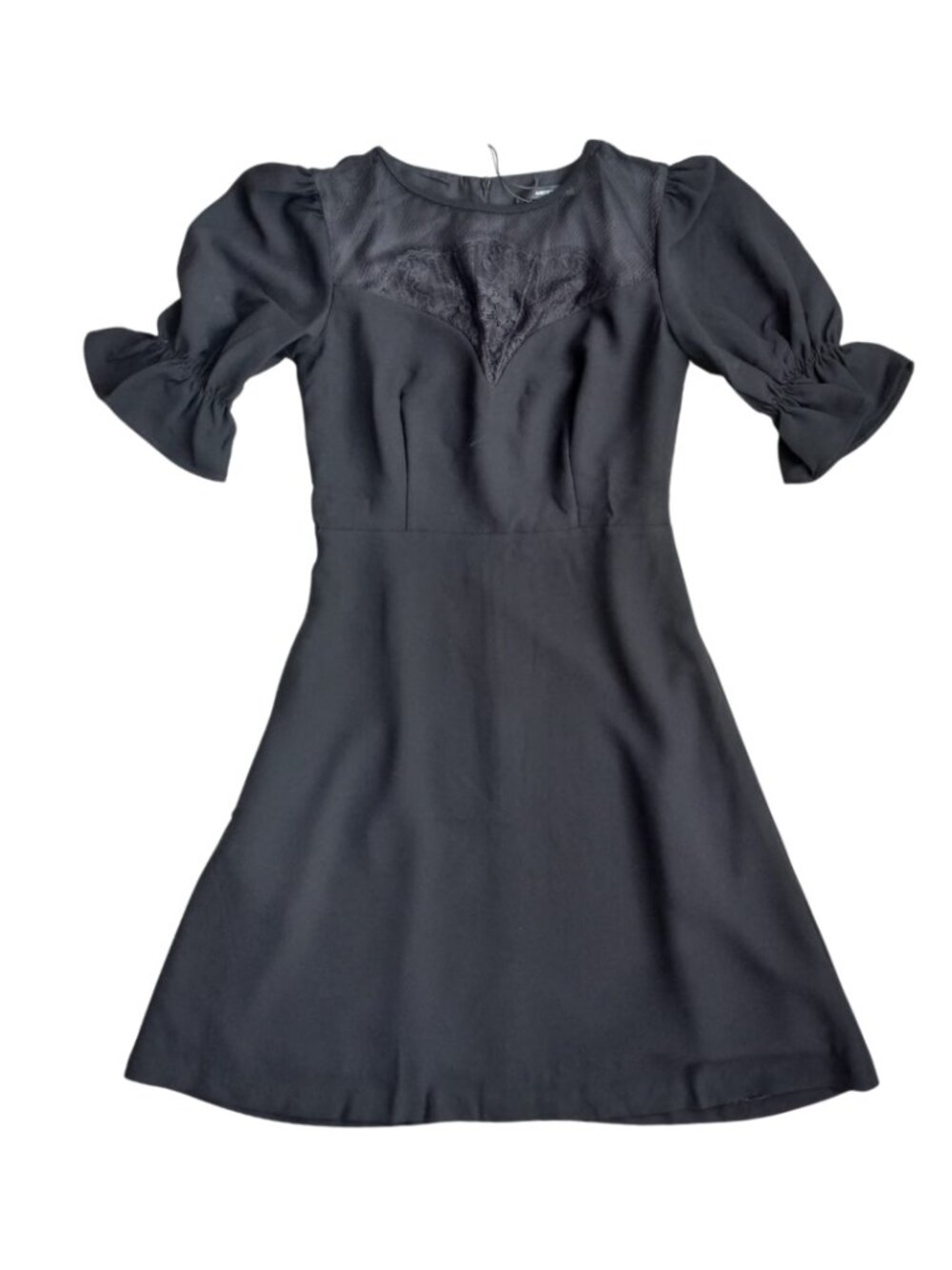 NWT Arefeva Black Mini Dress - Sheer Lace Panel Puff Sleeve LBD, Size S